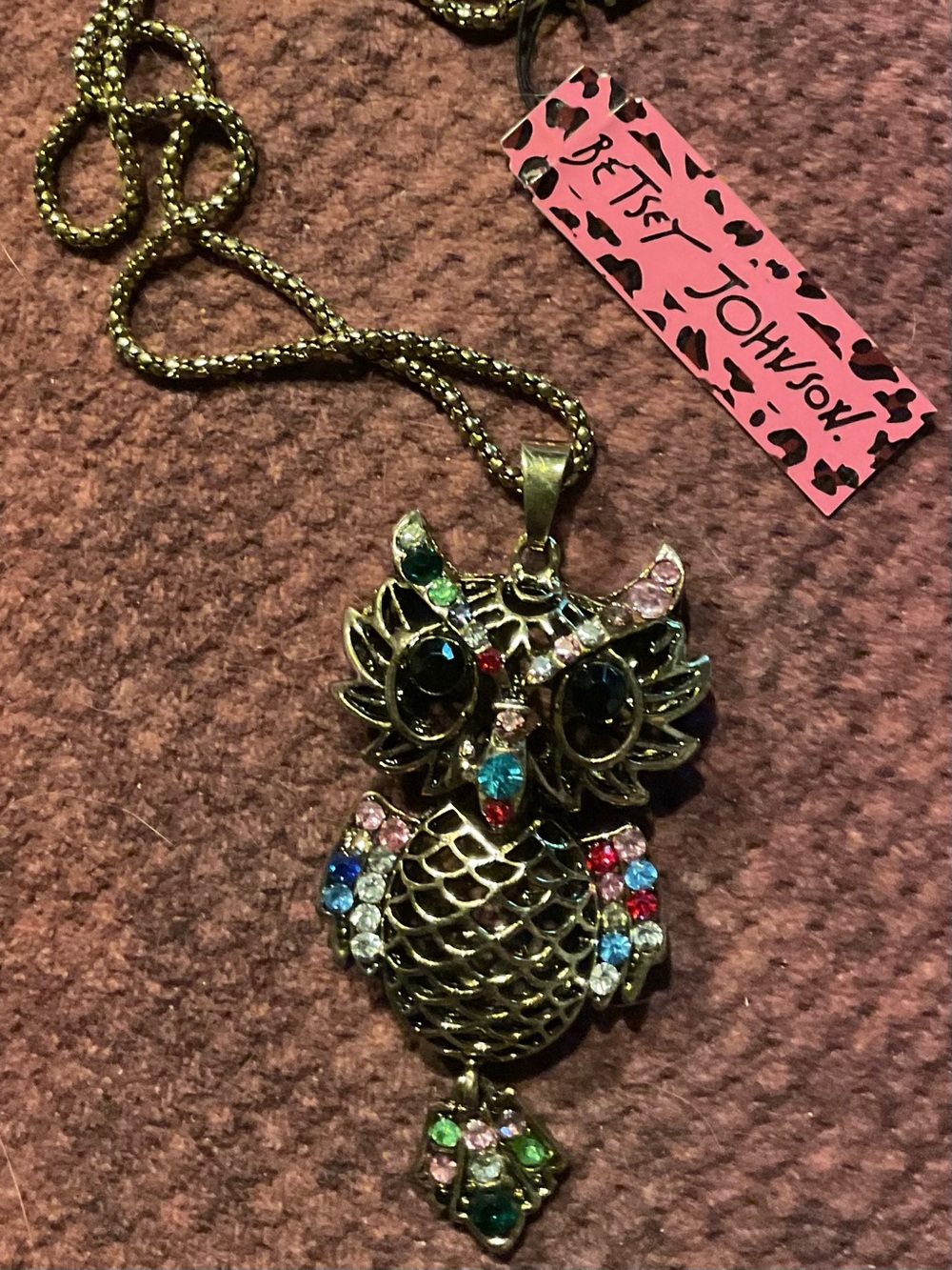 Betsey Johnson Gold-Tone Multi Crystal Owl Pendant Necklace